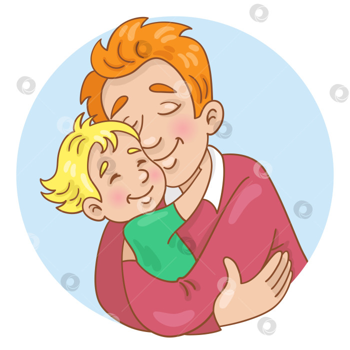 Скачать Счастливая семья. Милый отец обнимает своего ребенка. Значок аватара в мультяшном стиле. фотосток Ozero