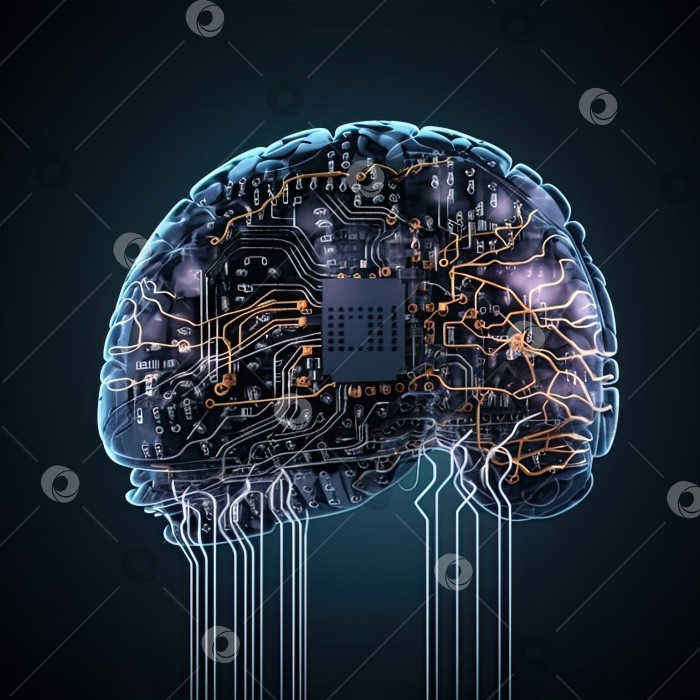 Скачать Нейронная связь между мозгом и компьютером. Генеративный искусственный интеллект. фотосток Ozero