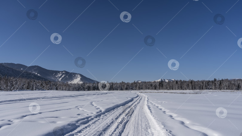 Скачать Дорога, протоптанная в снегу, уходит вперед и вдаль фотосток Ozero