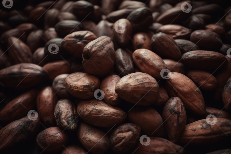 Скачать Крупный план грозди миндалевидных зерен какао-бобов, ингредиента шоколада. Порождающий искусственный интеллект фотосток Ozero