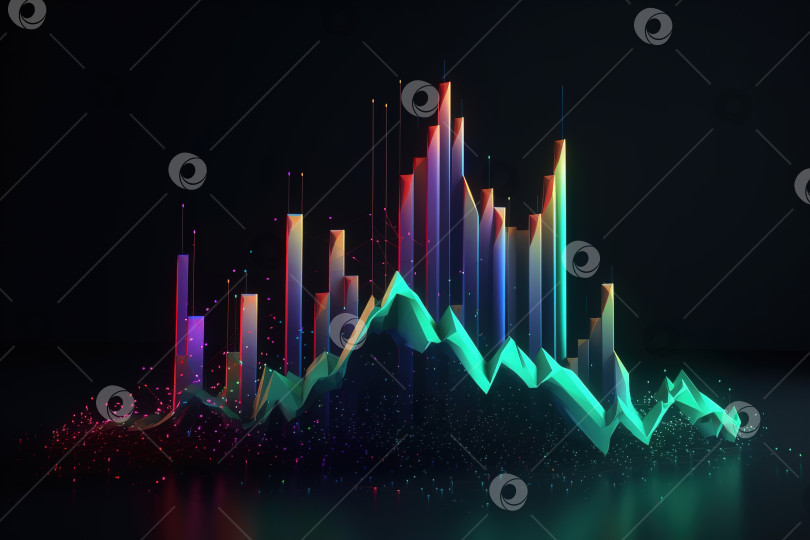 Скачать Анализ светящегося графика фондовой биржи. Концепция инвестиций и финансов, бизнеса и торговли. Порождающий искусственный интеллект фотосток Ozero