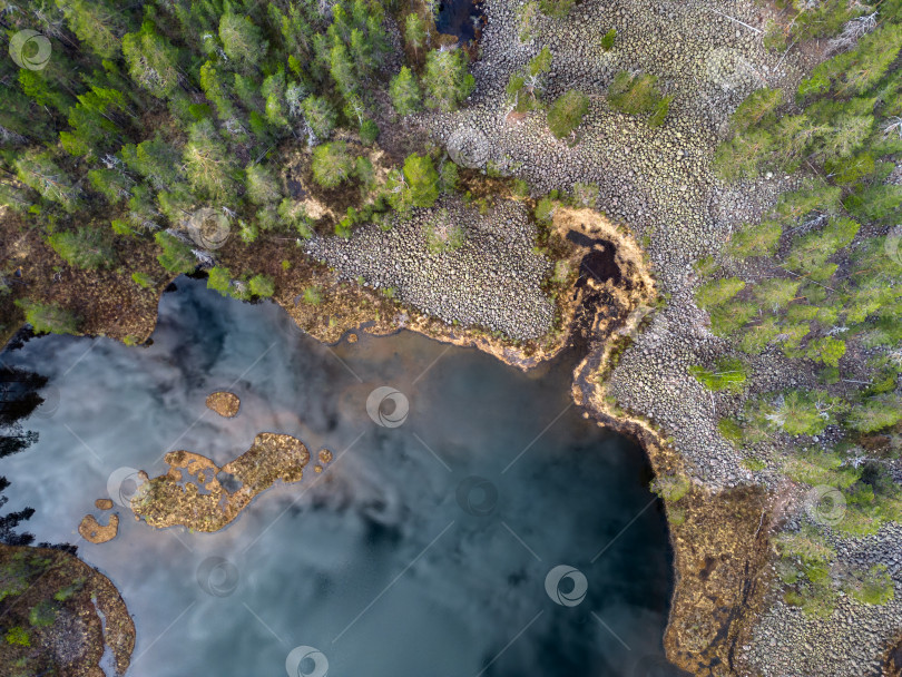 Скачать Вид с высоты птичьего полета на озеро с камнями. Республика Карелия фотосток Ozero