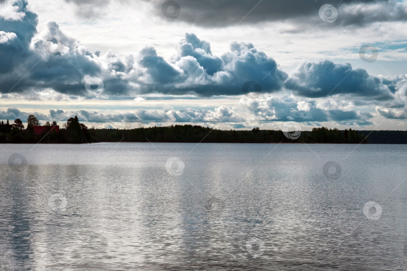 Скачать Озеро (река) в пасмурный день. Отражения в воде. Идиллический побег фотосток Ozero