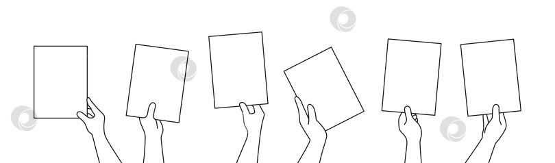 Скачать Руки, держащие чистый лист бумаги, набор стилей контура векторной иллюстрации изолирован фотосток Ozero