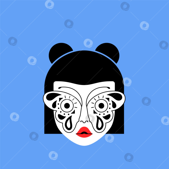 Скачать Красивое лицо азиатской девушки с абстрактной бабочкой на лице и глазами. Мода абстрактный косметический макияж векторная иллюстрация фотосток Ozero