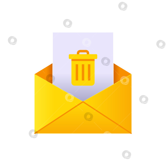Скачать Рассылка спама по электронной почте в 3d желтом конверте с прикрепленным файлом с символом мусорной корзины векторная иллюстрация фотосток Ozero