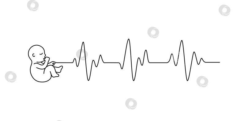 Скачать Плод ребенка с сердцебиением, пульсирующий контур в стиле векторной иллюстрации фотосток Ozero