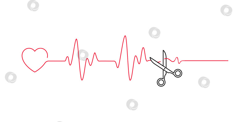 Скачать Линия пульса сердечного ритма отрезана ножницами векторная иллюстрация. Концепция стиль изложения в конце жизни фотосток Ozero