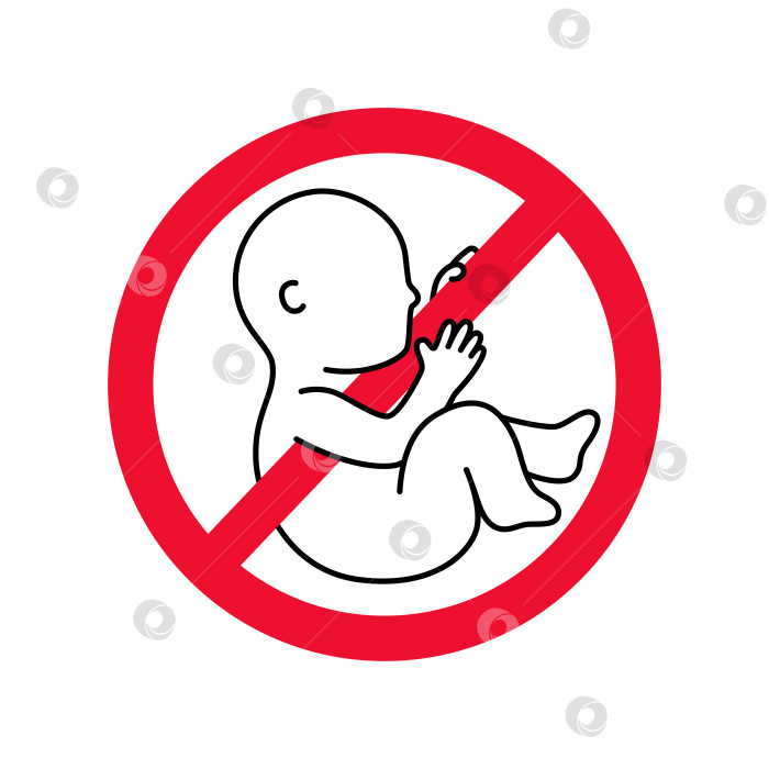 Скачать Красный знак запрета со стилем контура плода, концепция векторной иллюстрации значка аборта фотосток Ozero