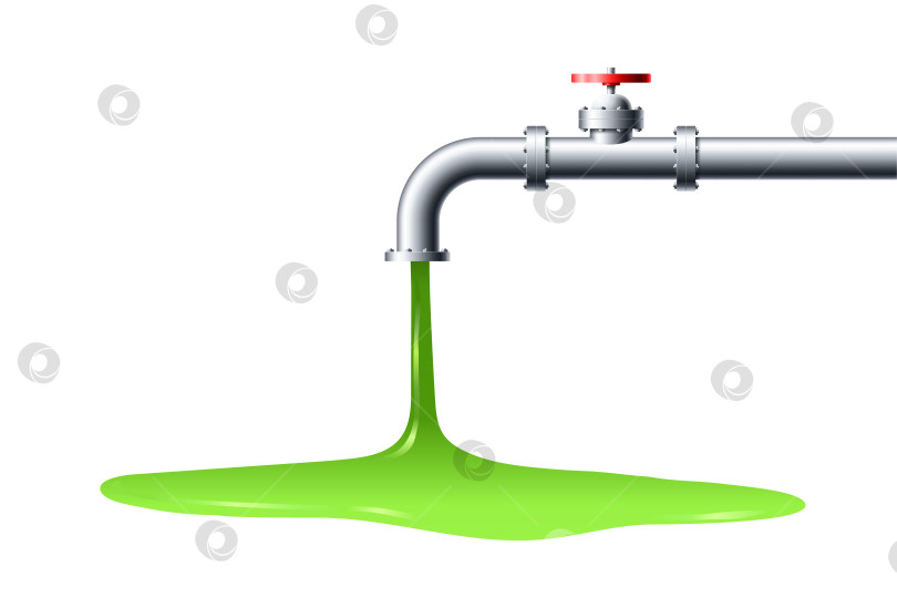 Скачать Зеленая радиоактивная жидкость и токсичные отходы вытекают из стальной трубы векторная иллюстрация фотосток Ozero