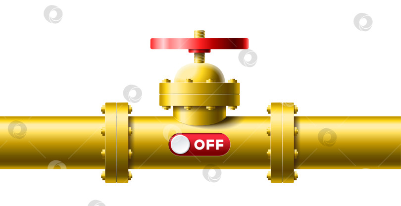 Скачать Желтый трубопровод с большим краном и красным ползунком - это выключенная векторная иллюстрация. Концепция отключения подачи газа фотосток Ozero