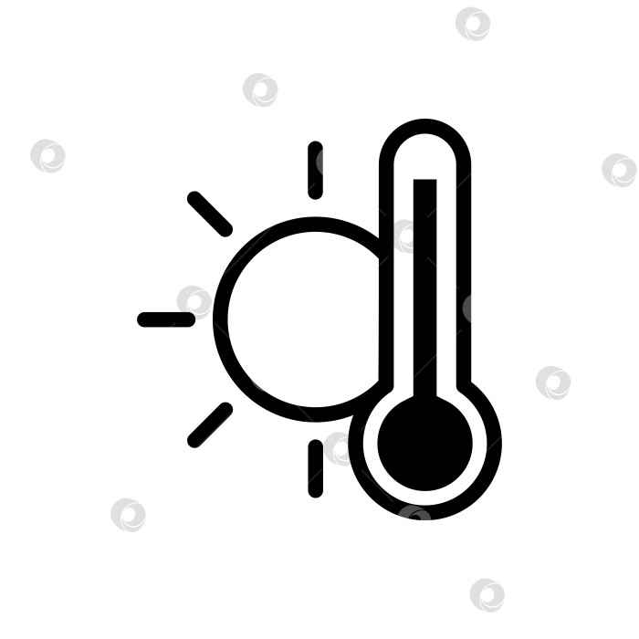 Скачать Простой значок погоды с термометром и жарким солнцем в векторной иллюстрации в стиле контура. Символ концептуальной линии высокая температура нагрева фотосток Ozero
