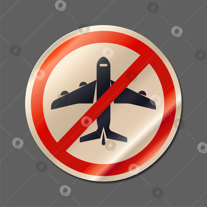 Скачать Бумажная наклейка, запрещающий знак, запрещающий полеты векторная иллюстрация. Силуэт самолета, перечеркнутый запрещающим знаком реалистичная наклейка фотосток Ozero