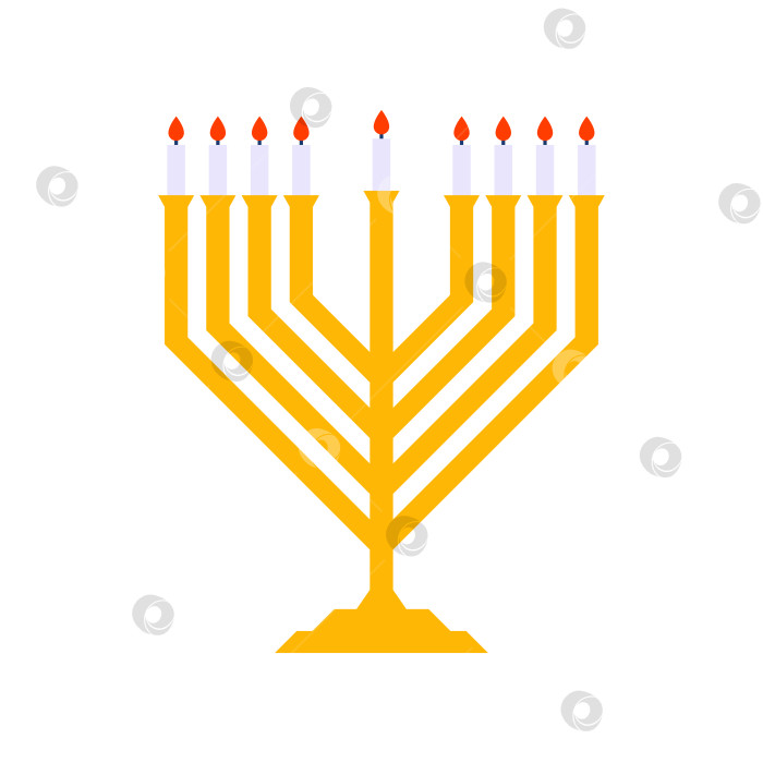 Скачать Ханукальный канделябр менора с девятью свечами для еврейского праздника света, векторная иллюстрация в плоском стиле фотосток Ozero