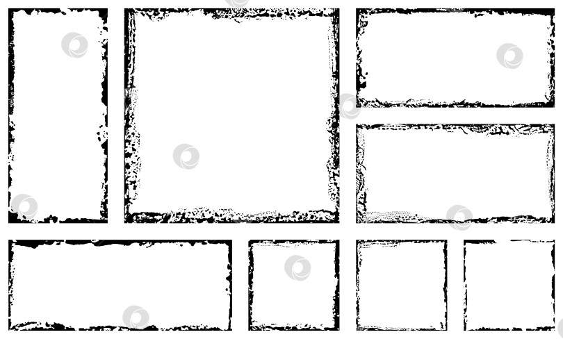 Скачать Набор квадратных рамок в стиле гранж. Пустой фон с рамкой. Рука рисует черными и белыми чернилами. Винтажный шаблон с поврежденным краем. Вектор фотосток Ozero