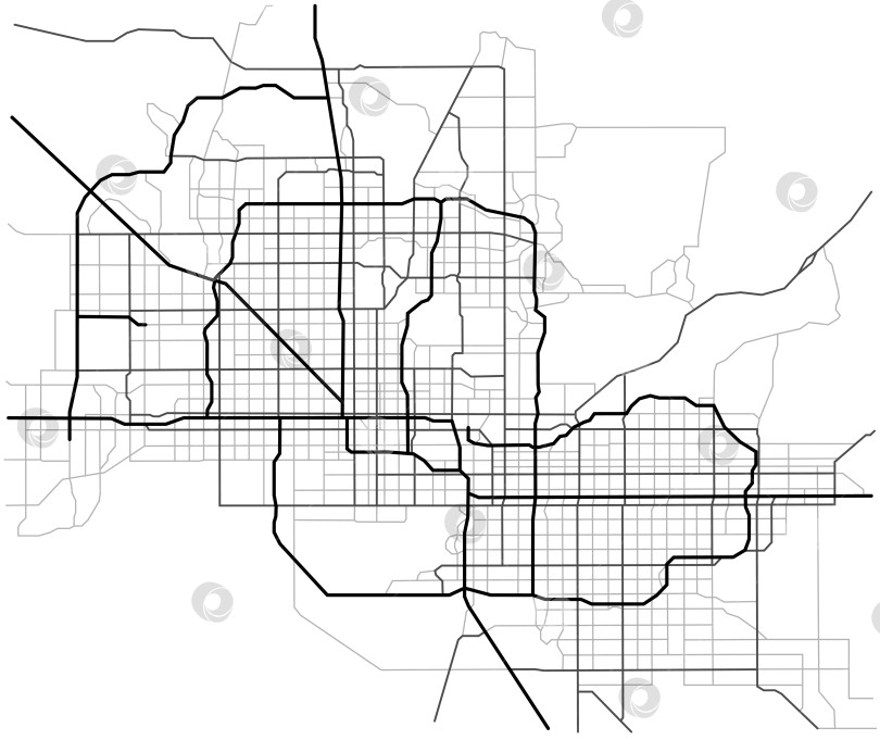 Скачать Карта города Финикс (США) - улицы города на плане. Монохромная линейная карта схемы дороги. Городская среда, архитектурный фон. Вектор nt фотосток Ozero