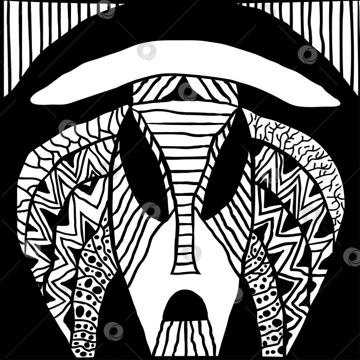 Скачать Этническая племенная маска. традиционная ритуальная маска коренных шаманов древних племен и религий вуду Африки, Америки и Австралии. Черно-белая векторная иллюстрация, нарисованная от руки. фотосток Ozero