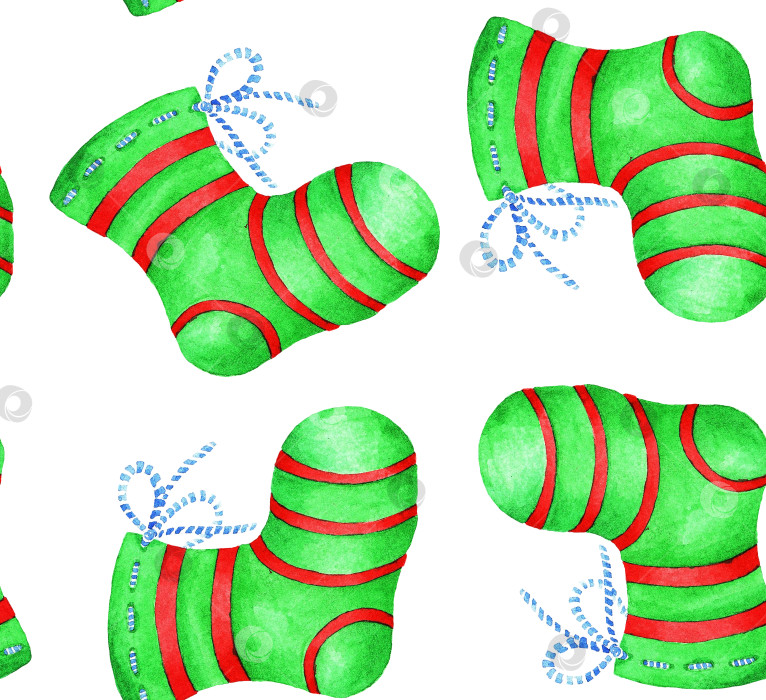 Скачать Праздничный носок. Бесшовный узор. Акварель фотосток Ozero