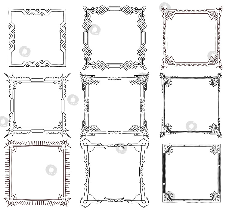 Скачать Набор рамок для каракулей, нарисованных от руки. Векторные объекты в мультяшном стиле. фотосток Ozero