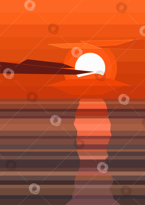 Скачать Иллюстрация пейзажа закат на море фотосток Ozero