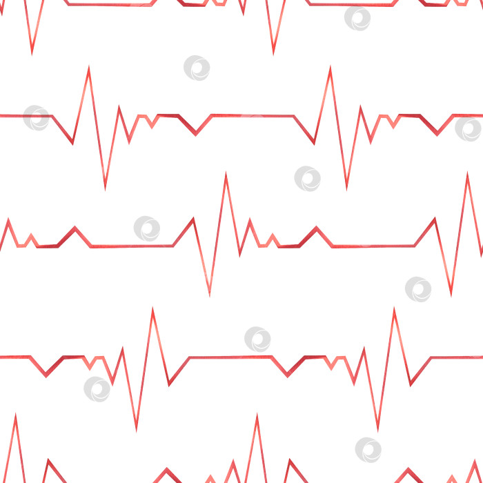 Скачать Красный график сердцебиения, кардиограмма. Акварельная иллюстрация. Бесшовный узор на белом фоне из ветеринарной коллекции. Для ткани, текстиля, обоев, бумаги фотосток Ozero