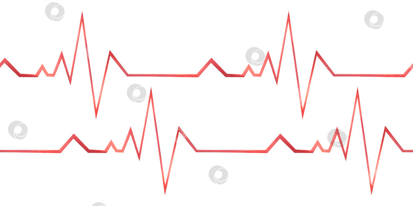 Скачать Красный график сердцебиения, кардиограмма. Акварельная иллюстрация. Бесшовная доска на белом фоне из ветеринарной коллекции. Для украшения и дизайна, композиции фотосток Ozero