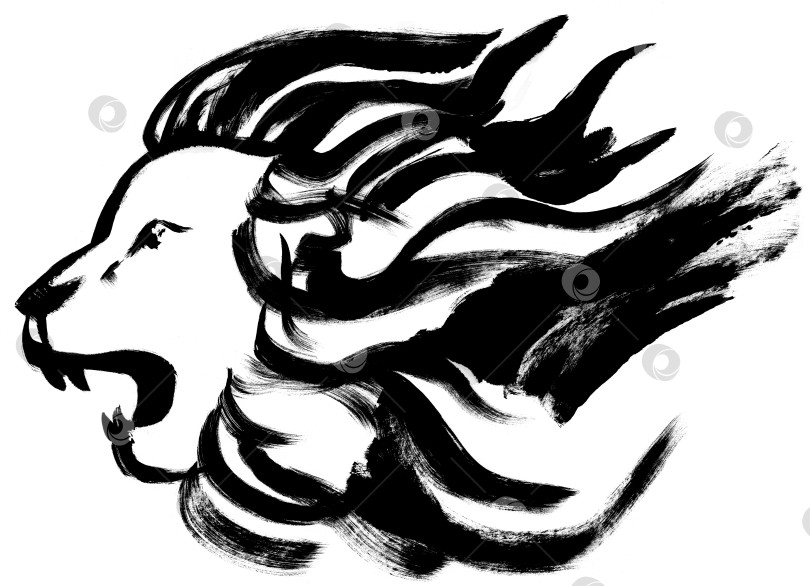 Скачать Изображение головы агрессивного льва с оскаленным силуэтом в фотосток Ozero