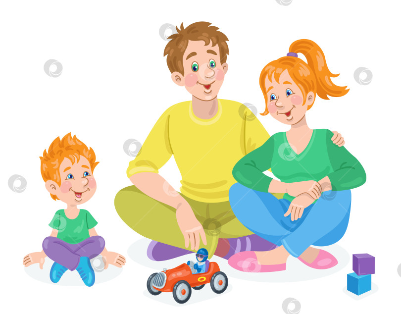Скачать Счастливая семья. Молодые родители с маленьким сыном сидят вместе фотосток Ozero