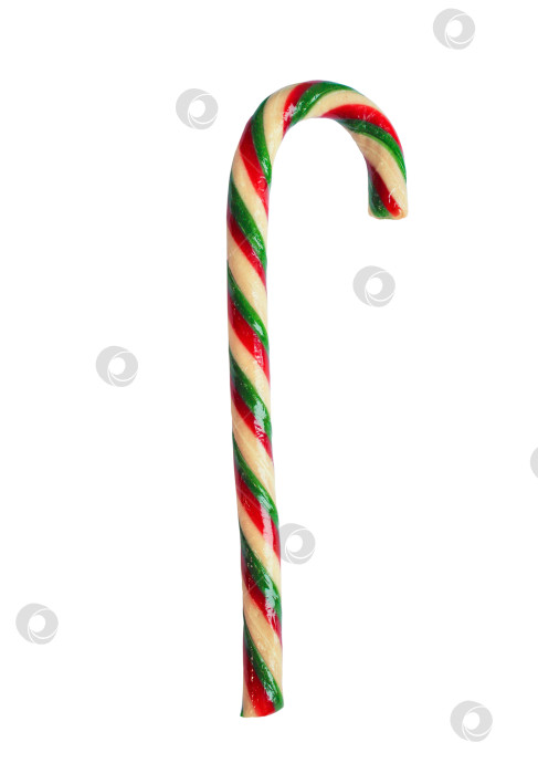 Скачать Рождественский леденцовый тростник изолирован. Красно-зеленая конфетная трость рождественский новогодний декор на белом фоне. фотосток Ozero