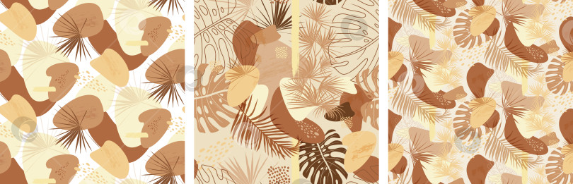 Скачать Набор абстрактных бесшовных узоров натуральных бежевых оттенков с сухими пальмовыми ветвями фотосток Ozero