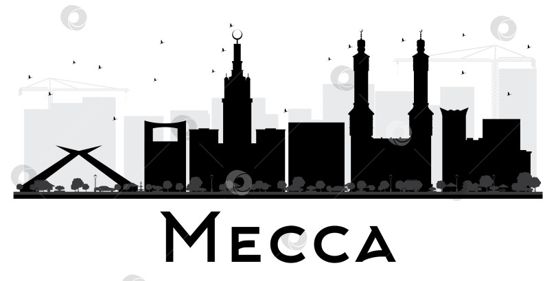 Скачать Черно-белый силуэт на горизонте города Мекка. фотосток Ozero