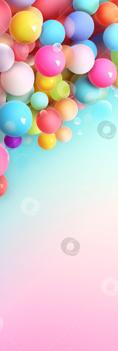 Скачать Абстрактный фон с разноцветными летающими сферами или воздушными шарами. Фон из разноцветных пузырьков с пространством для копирования. Разноцветные пастельные матовые и глянцевые шарики разного размера на розовом и голубом фоне фотосток Ozero
