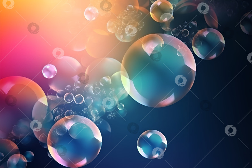 Скачать Абстрактный фон с пузырьками. Реалистичные прозрачные разноцветные мыльные пузыри с радужным отражением на модном фиолетово-розовом фоне. Красивый розовый фон с плавающими мыльными пузырями фотосток Ozero