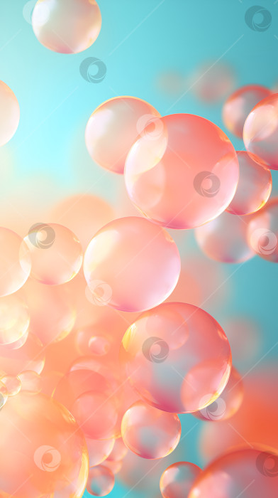Скачать Абстрактный фон с пузырьками. Реалистичные прозрачные мыльные пузыри на светло-голубом фоне. Красивый фон с плавающими розовыми мыльными пузырями, вертикальная иллюстрация фотосток Ozero