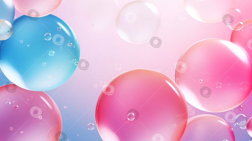 Скачать Абстрактный фон с пузырьками. Реалистичные прозрачные мыльные пузыри на светло-голубом фоне. Красивые фиолетовые и синие мыльные матовые пузыри плавают на фоне фотосток Ozero
