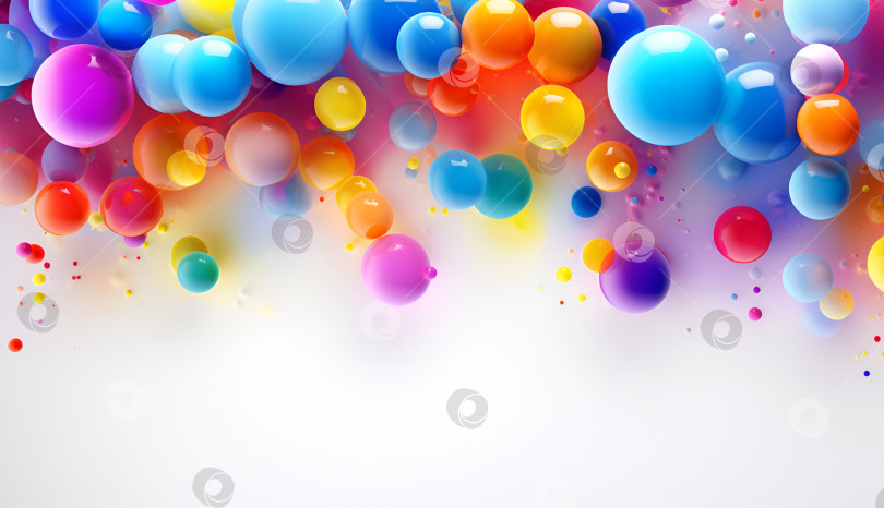 Скачать Абстрактный фон из разноцветных пузырей с летающими сферами или воздушными шарами, копирующий пространство. Разноцветные радужные матовые и глянцевые шары разного размера на белом фоне фотосток Ozero