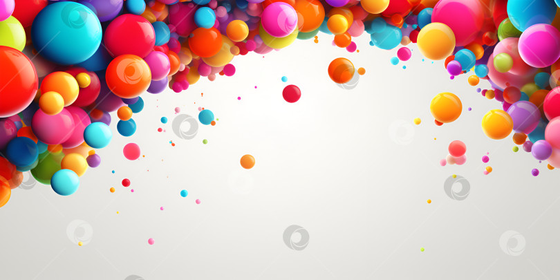 Скачать Абстрактная композиция с разноцветными летающими сферами или воздушными шарами. Фон из разноцветных пузырьков с пространством для копирования. Разноцветные радужные матовые и глянцевые шарики разного размера на белом фоне фотосток Ozero