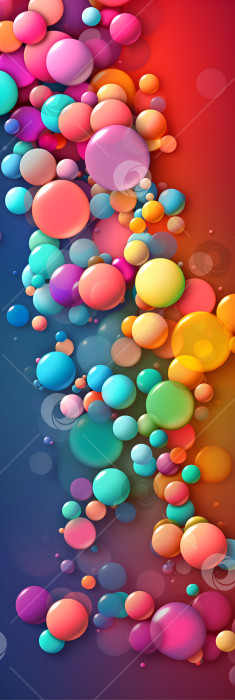 Скачать Абстрактный пузырьковый фон. Вертикальный баннер с разноцветными случайными летающими сферами. Разноцветные радужные матовые и глянцевые мягкие шарики разного размера на бирюзовом фоне фотосток Ozero