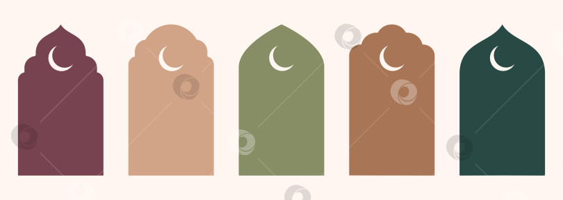 Скачать Форма исламской двери и окна, силуэт арабской арки с символами. Коллекция узоров в восточном стиле. Рамки в арабском мусульманском стиле для Рамадана Карима. Векторные ворота мечети, выделенные белым цветом. фотосток Ozero