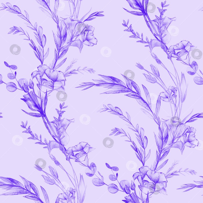 Скачать Ботанический узор с графичными цветами эустомы на светло-фиолетовом фоне фотосток Ozero