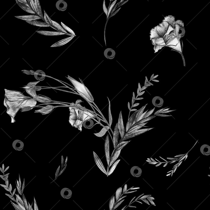 Скачать Бесшовный черно-белый ботанический узор с цветами эустомы фотосток Ozero