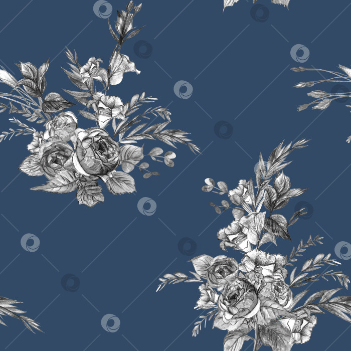 Скачать Бесшовный черно-белый ботанический узор с графическим дизайном o фотосток Ozero