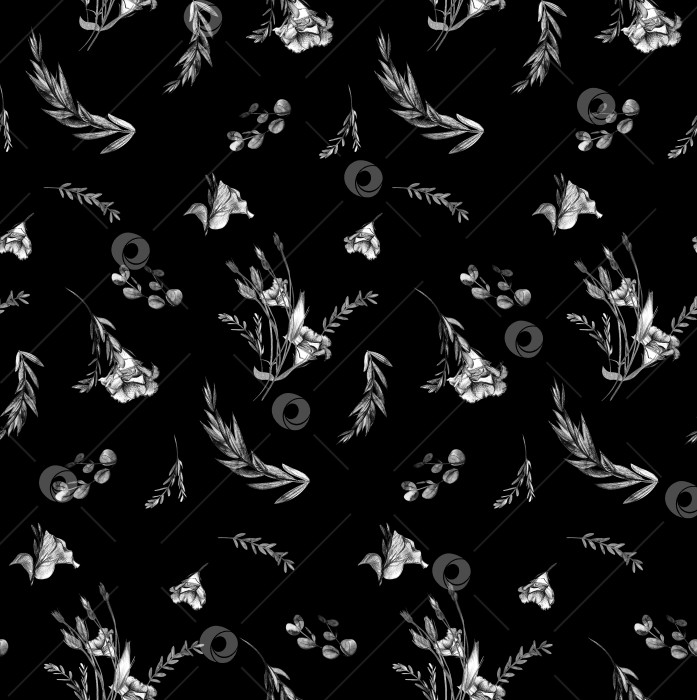 Скачать Черно-белый монохромный узор с цветами, нарисованными карандашом фотосток Ozero