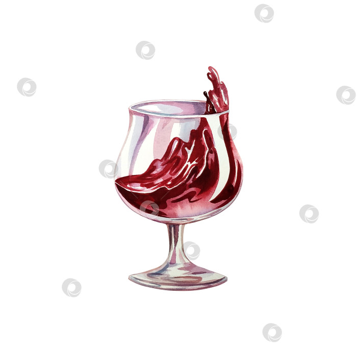 Скачать Красное вино в бокале. Акварельная иллюстрация. Изолированный. Для оформления этикеток, упаковки и баннеров. фотосток Ozero