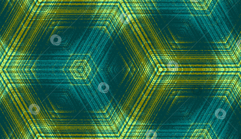 Скачать Бесшовный шестиугольный концентрический текстурированный узор изумрудного, бирюзового, оливково-зеленого цветов фотосток Ozero