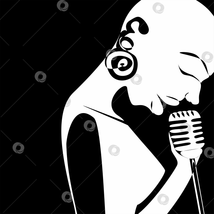 Скачать Силуэт джазовой певицы черно-белая иллюстрация непрерывной линией фотосток Ozero