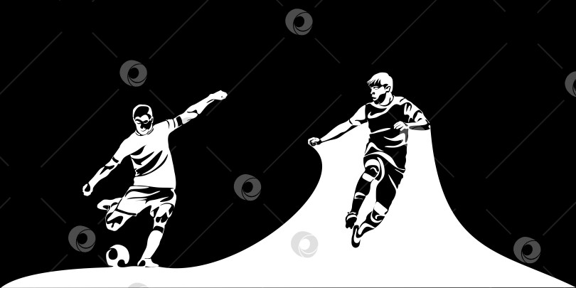 Скачать Два футболиста, футболистки пинают мяч. Изолированный векторный силуэт. Футбольный защитник, нападающий или вратарь фотосток Ozero
