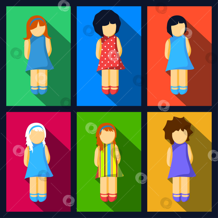 Скачать Набор плоских иконок для девочек в красочных платьях фотосток Ozero