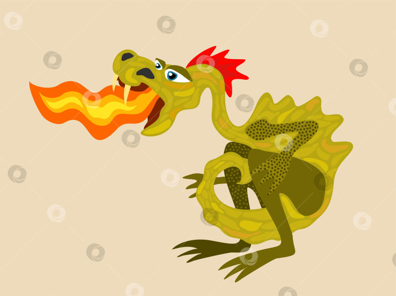 Скачать Векторное изображение маленького дракона с пламенем, вырывающимся изо рта. Год Дракона 2024 фотосток Ozero