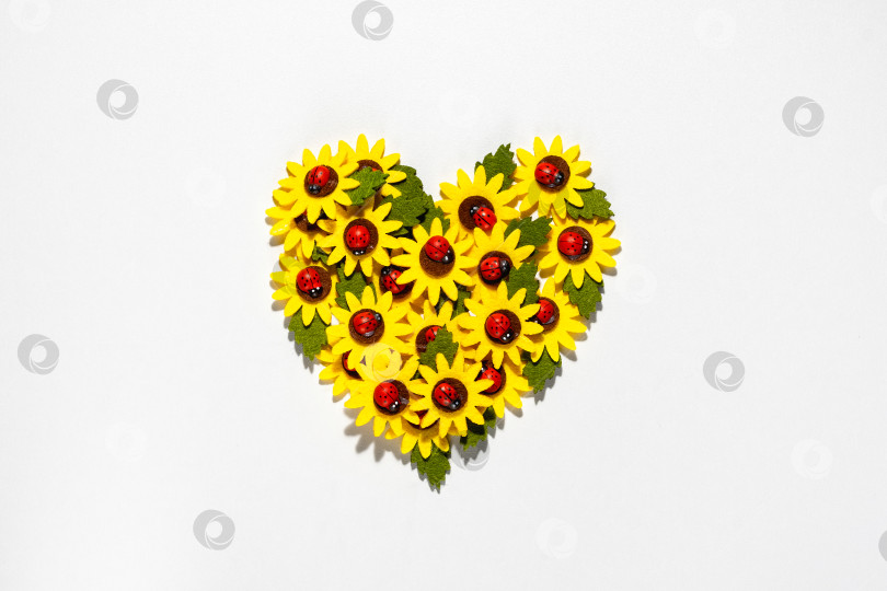 Скачать Желтые цветы. Цветочная композиция в виде сердца, выделенная на белом фоне фотосток Ozero